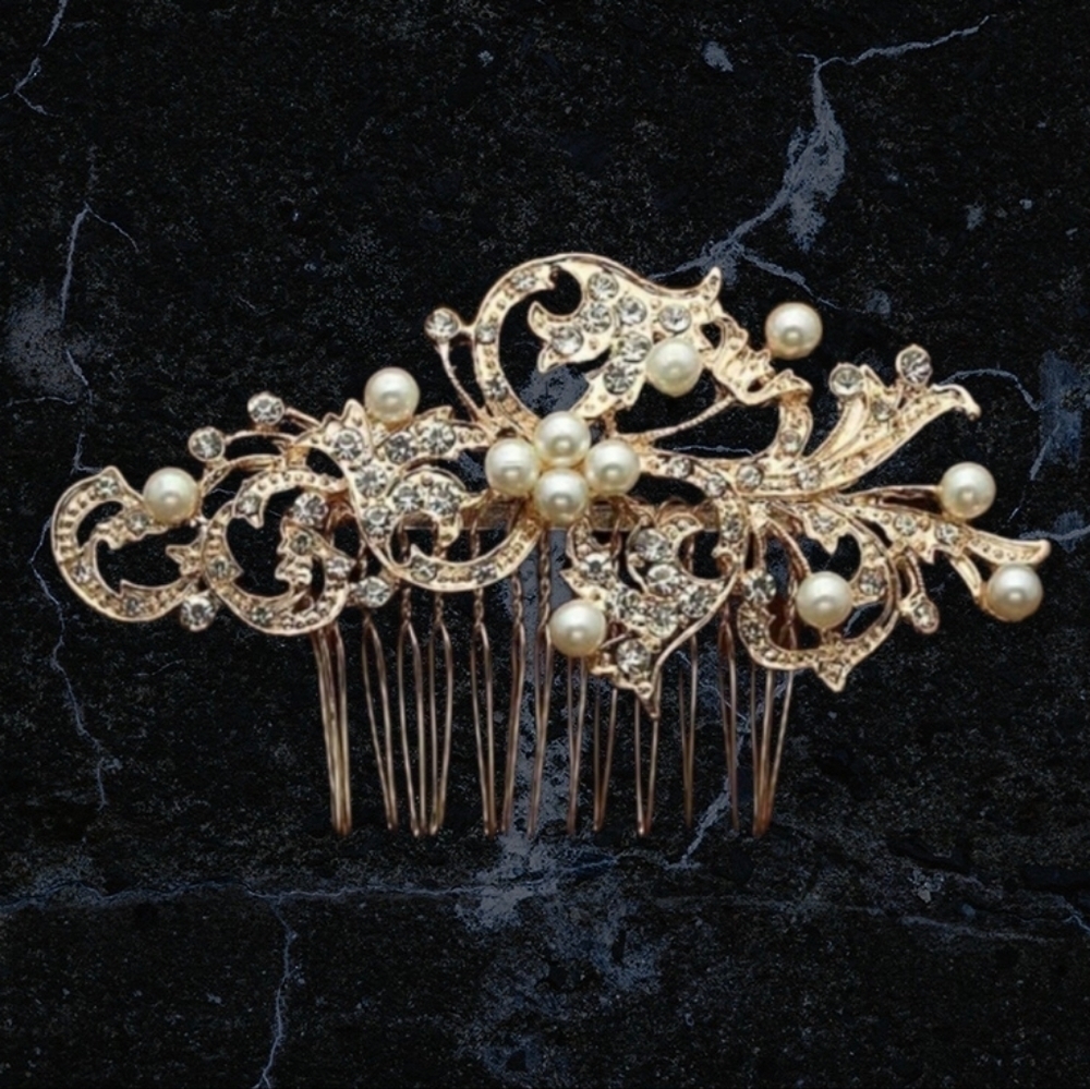 New Crystal Y2k Gold Rose Bridesmaid Headdress Bridal Hair Comb Clip Hairpin